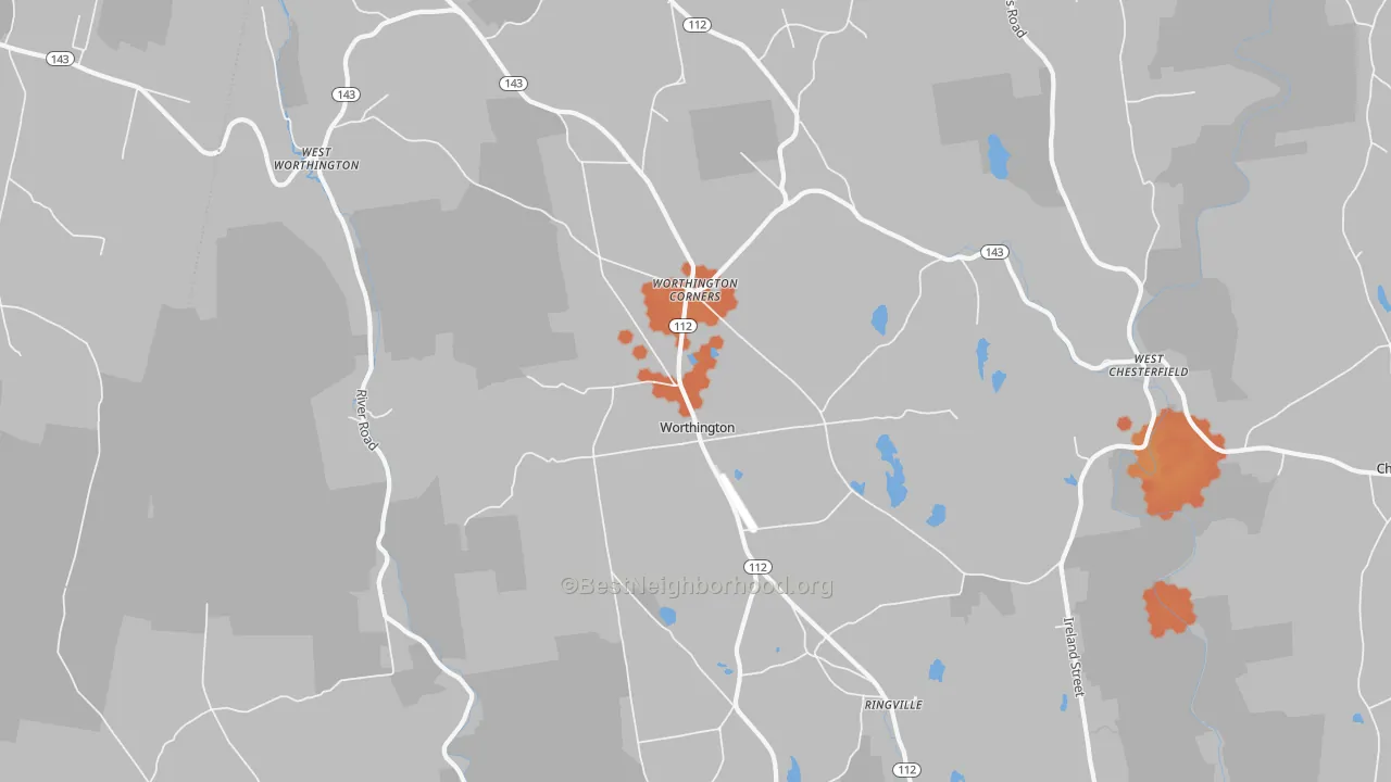 Bike Grade map of Worthington, MA