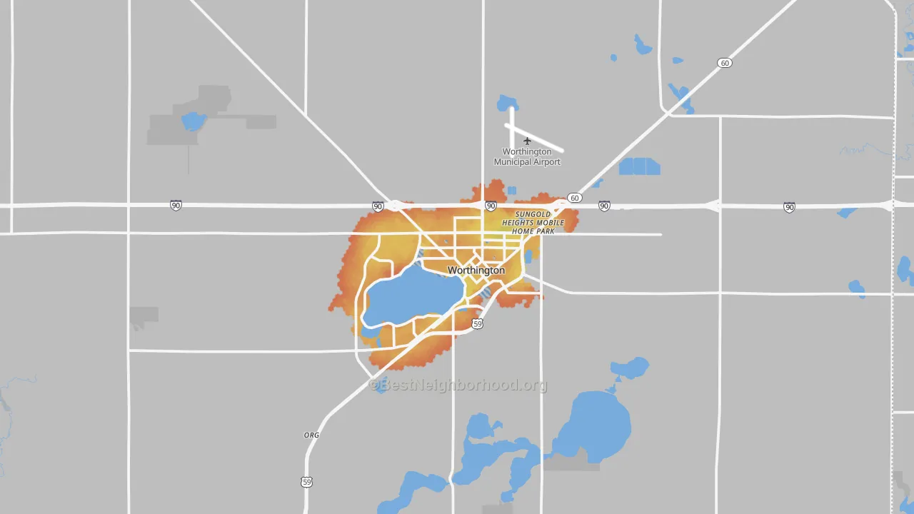 Bike Grade map of Worthington, MN