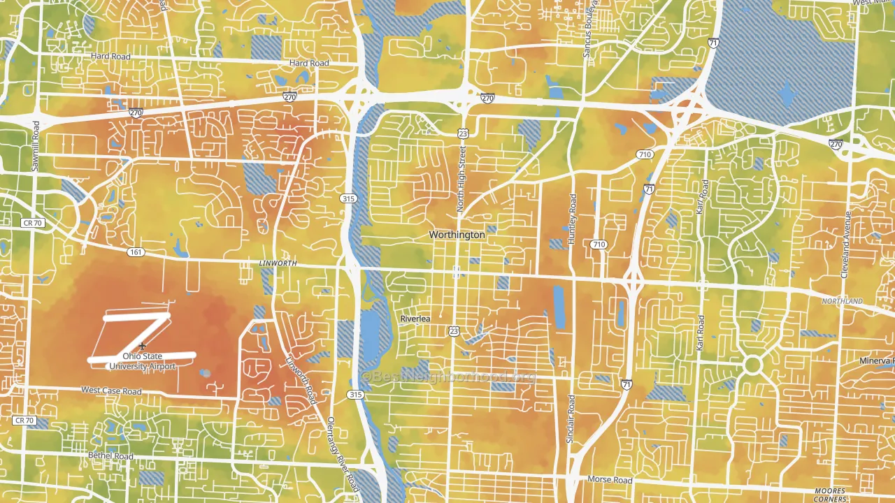 Bike Grade map of Worthington, OH