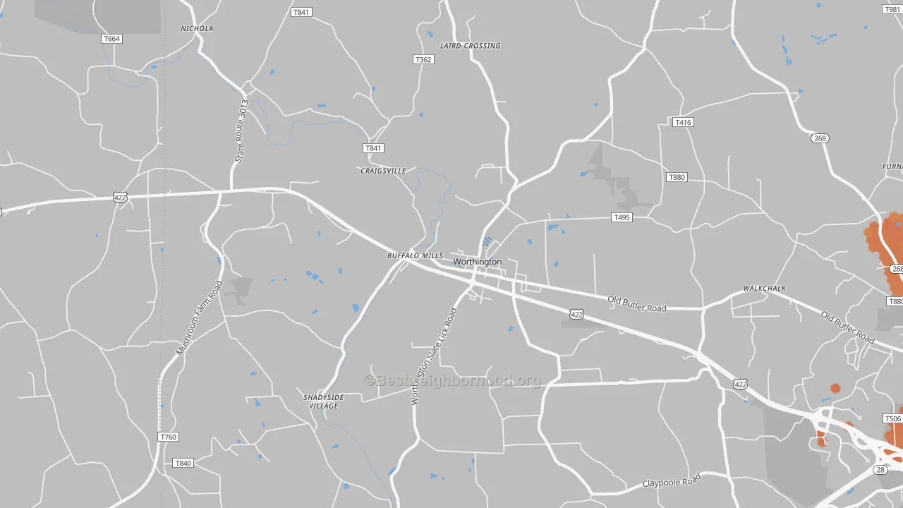 Bike Grade map of Worthington, PA