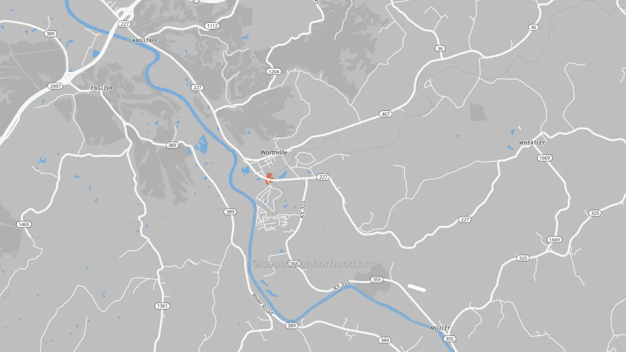 Bike Grade map of Worthville, KY