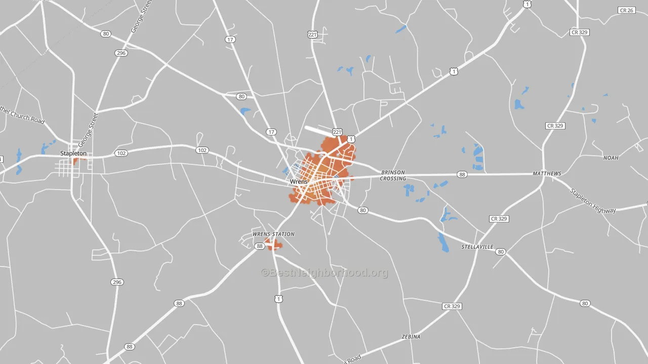 Bike Grade map of Wrens, GA