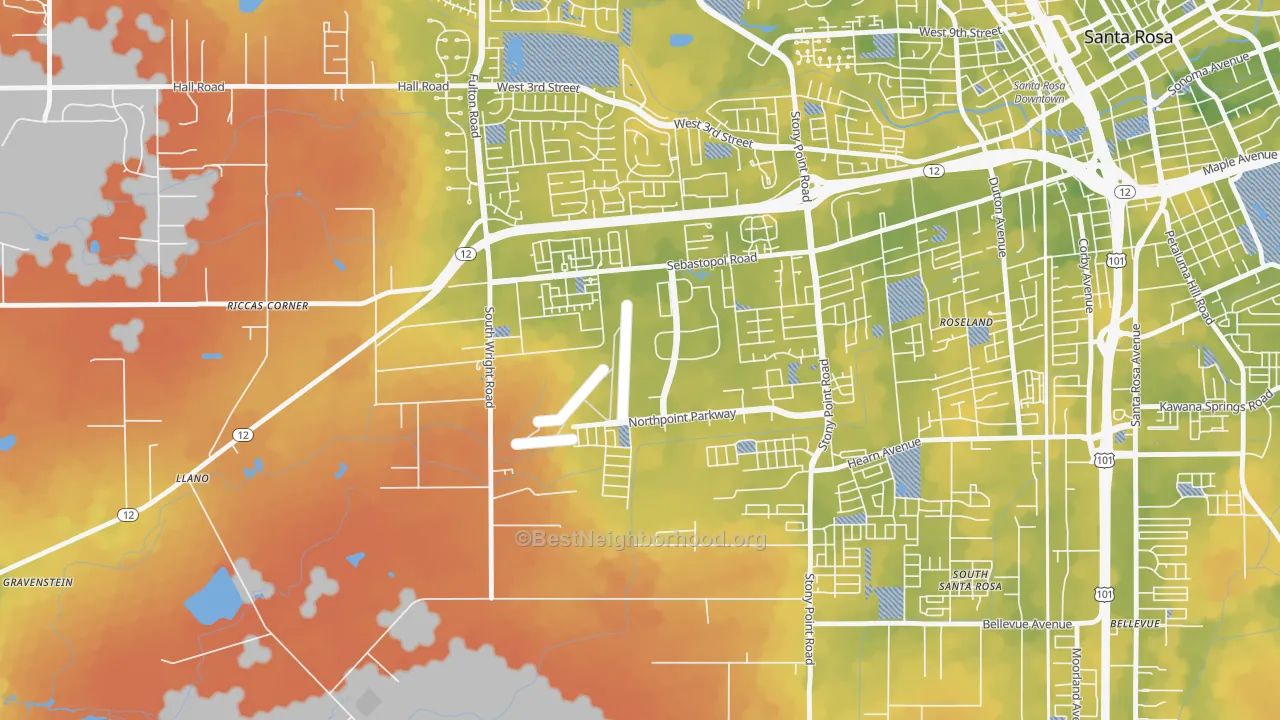 Bike Grade map of Wright Area, Santa Rosa, CA