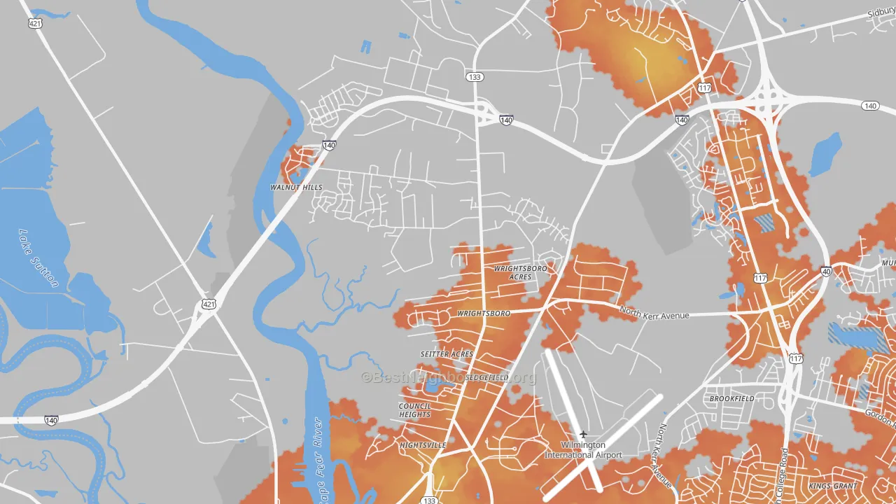 Bike Grade map of Wrightsboro, Wilmington, NC