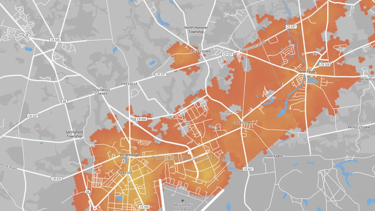 Bike Grade map of Wrightstown, NJ
