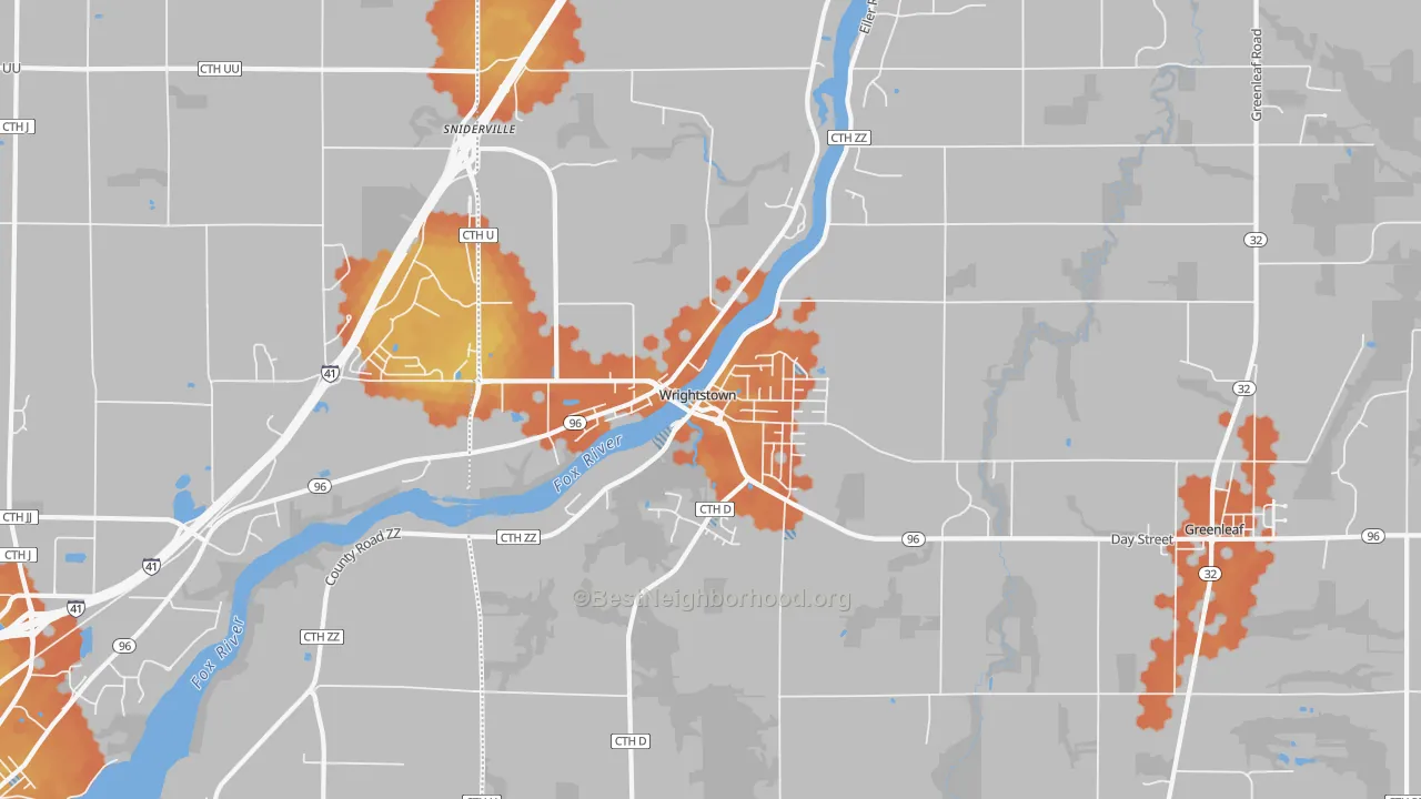 Bike Grade map of Wrightstown, WI