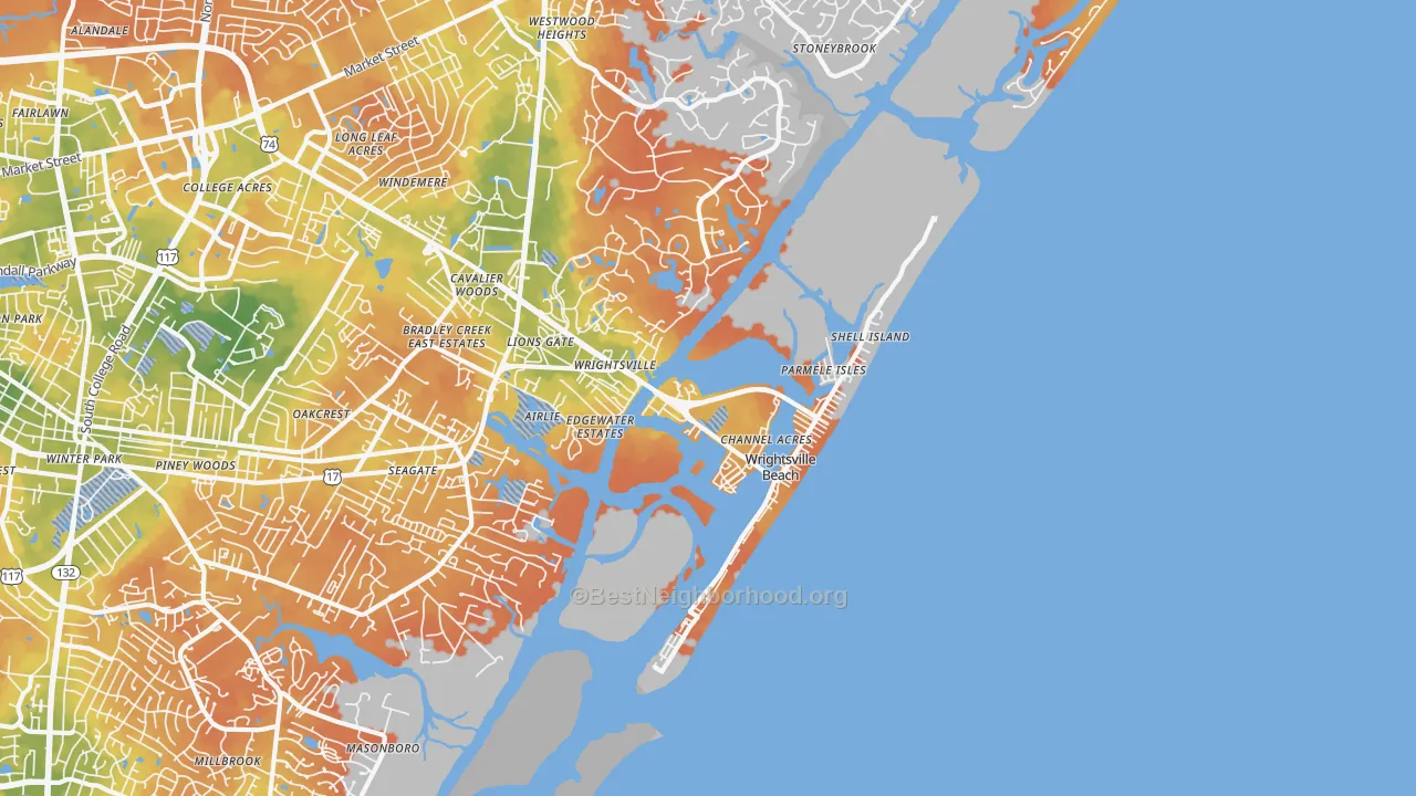 Bike Grade map of Wrightsville Beach, NC
