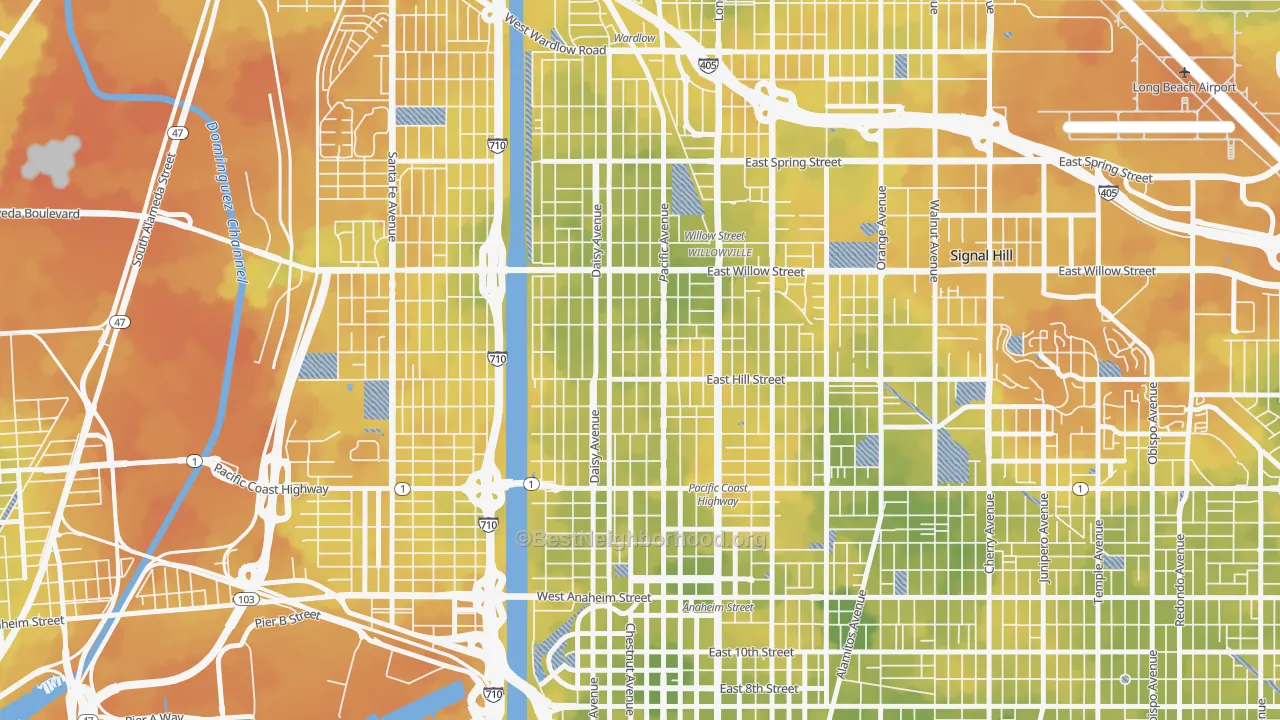 Bike Grade map of Wrigley, Long Beach, CA