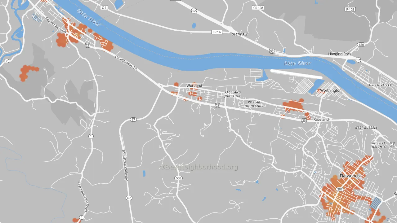 Bike Grade map of Wurtland, KY