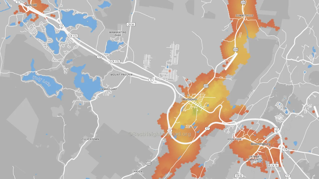 Bike Grade map of Wurtsboro, NY