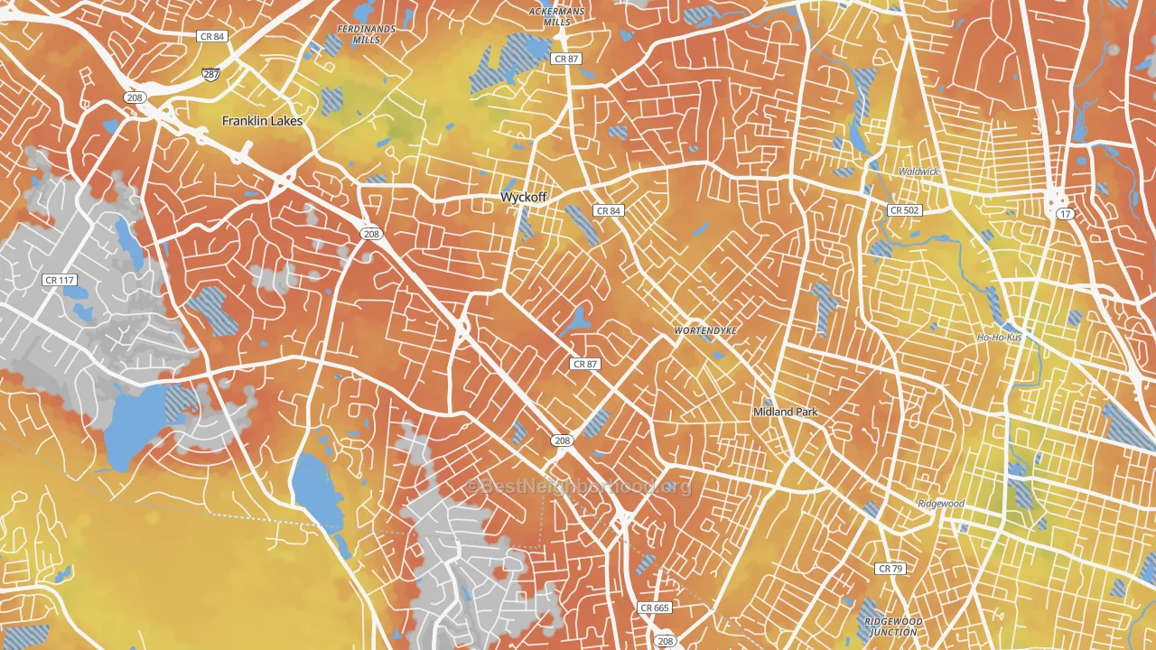 Bike Grade map of Wyckoff, NJ