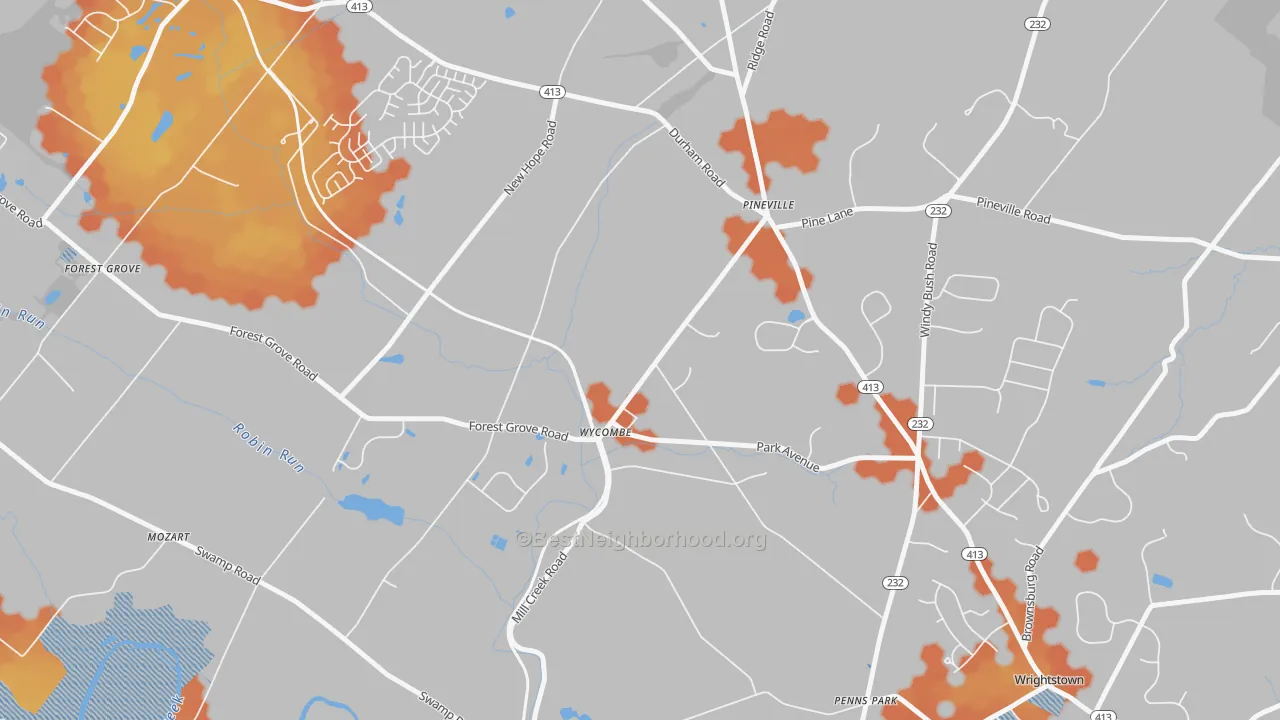 Bike Grade map of Wycombe, PA