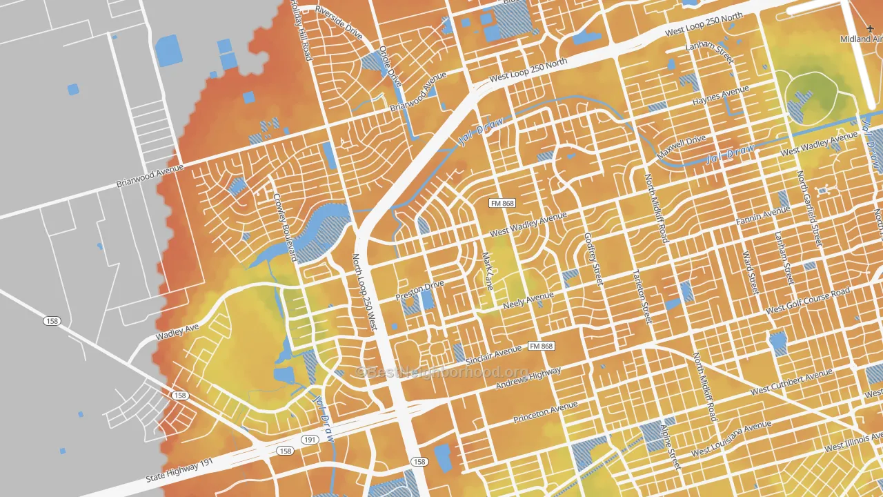 Bike Grade map of Wydewood Estates, Midland, TX