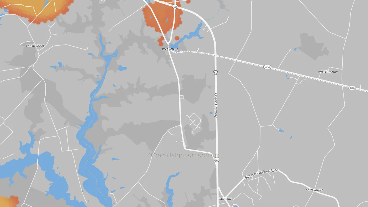 Bike Grade map of Wye Mills, MD