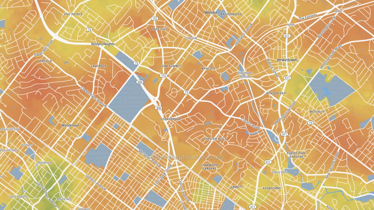 Bike Grade map of Wyncote, PA