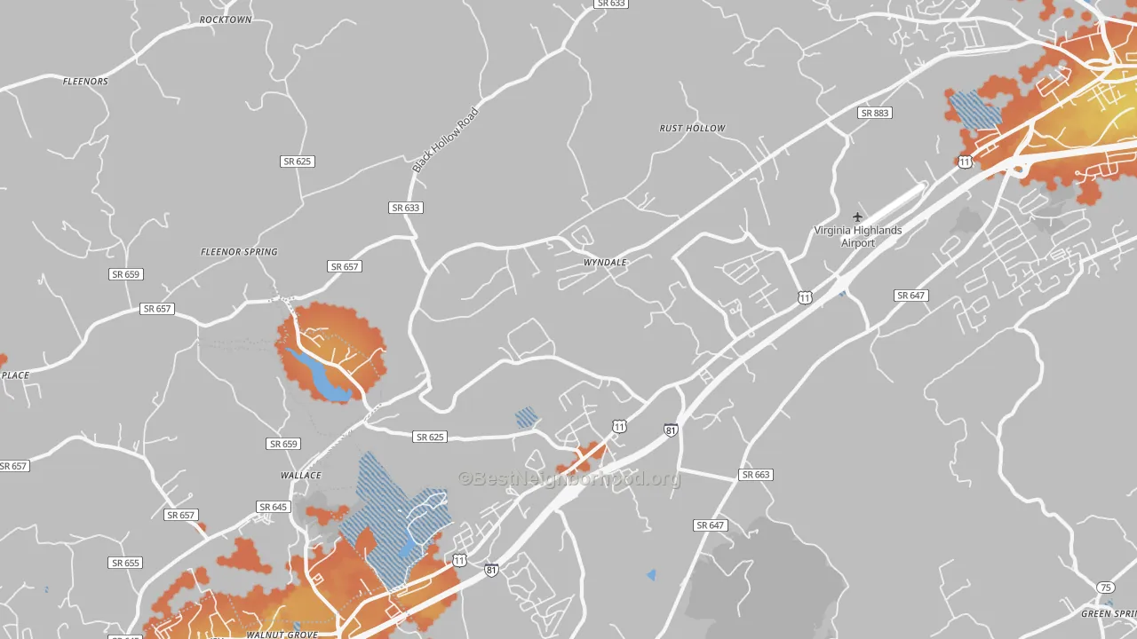 Bike Grade map of Wyndale, VA