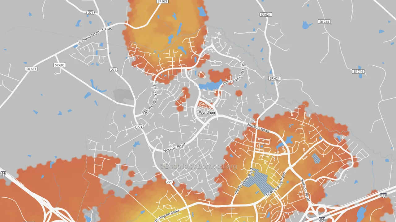 Bike Grade map of Wyndham, VA