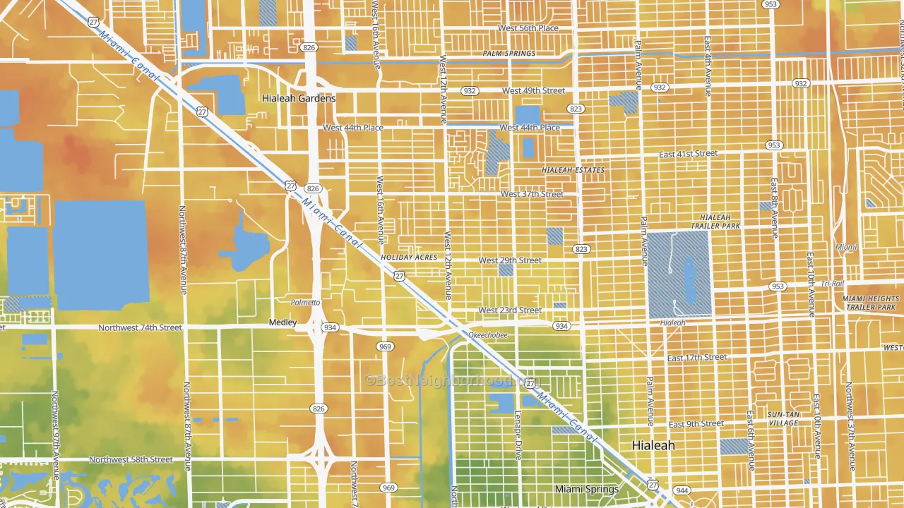 Bike Grade map of Wynken Blynken anchor Nod, Hialeah, FL
