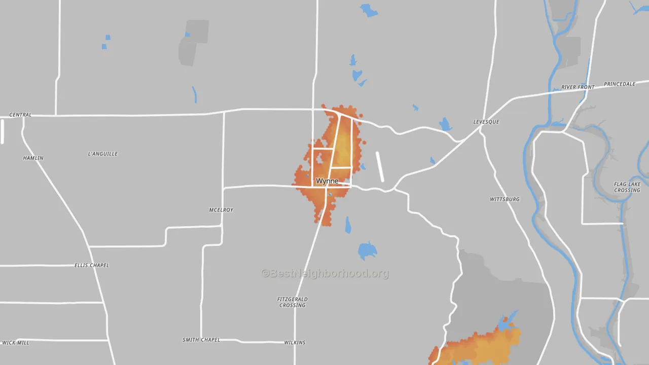 Bike Grade map of Wynne, AR