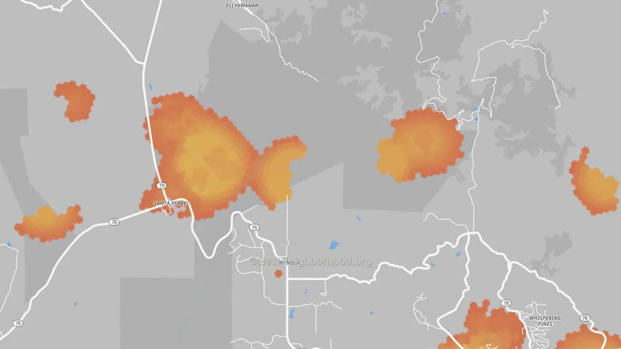 Bike Grade map of Wynola, CA