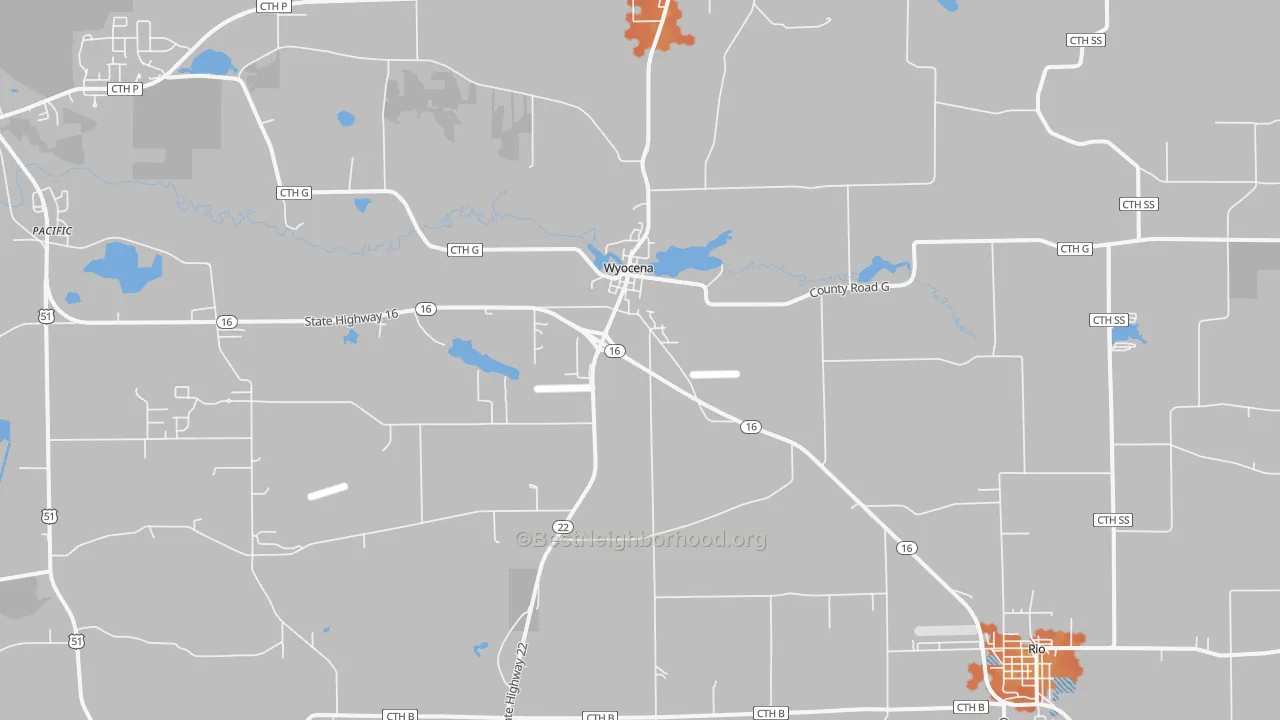 Bike Grade map of Wyocena, WI