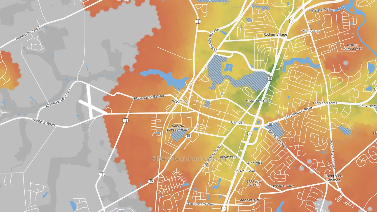 Bike Grade map of Wyoming, DE
