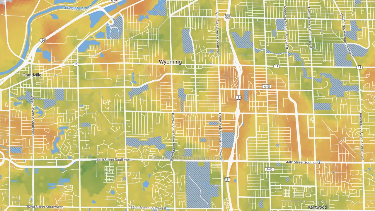 Bike Grade map of Wyoming, MI