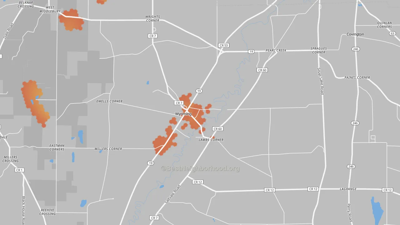 Bike Grade map of Wyoming, NY