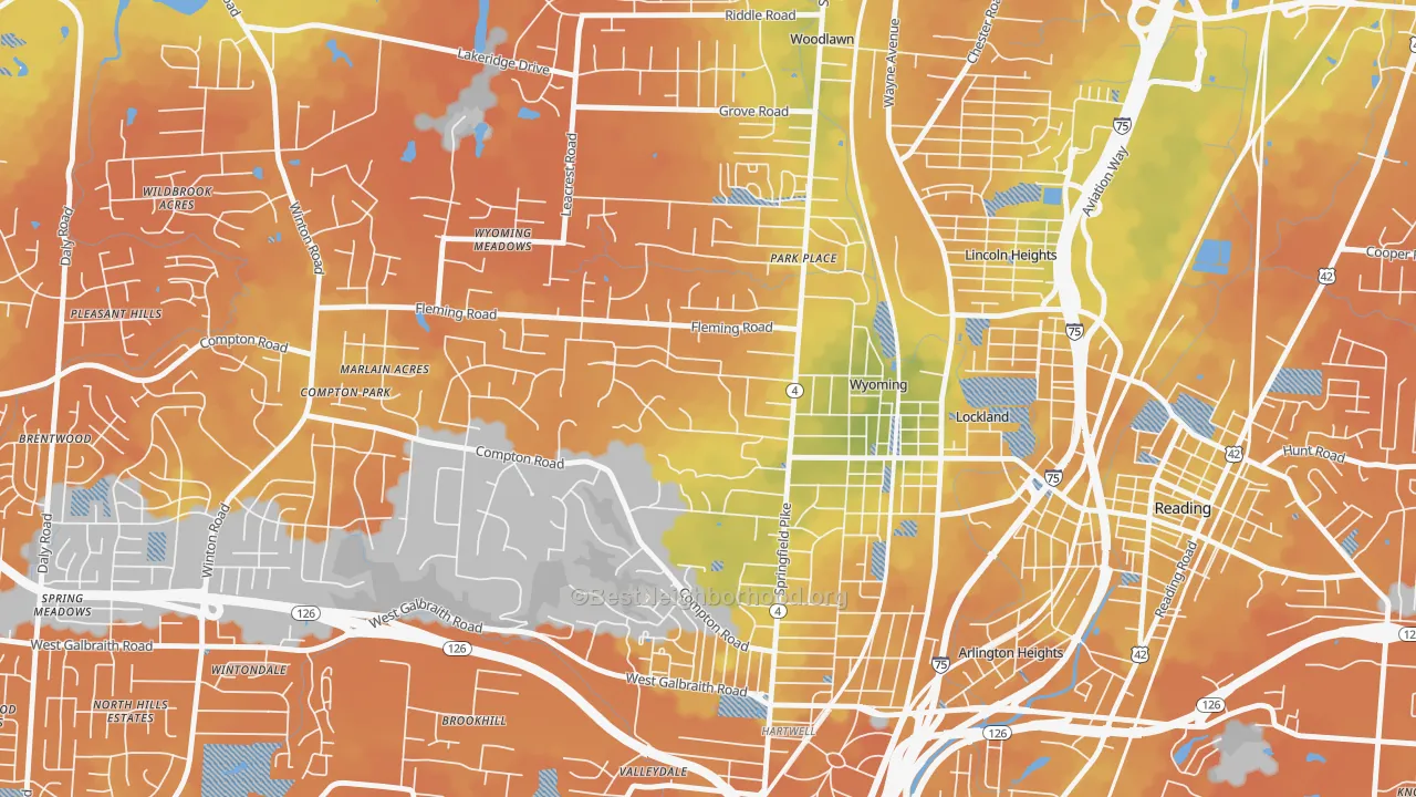 Bike Grade map of Wyoming, OH