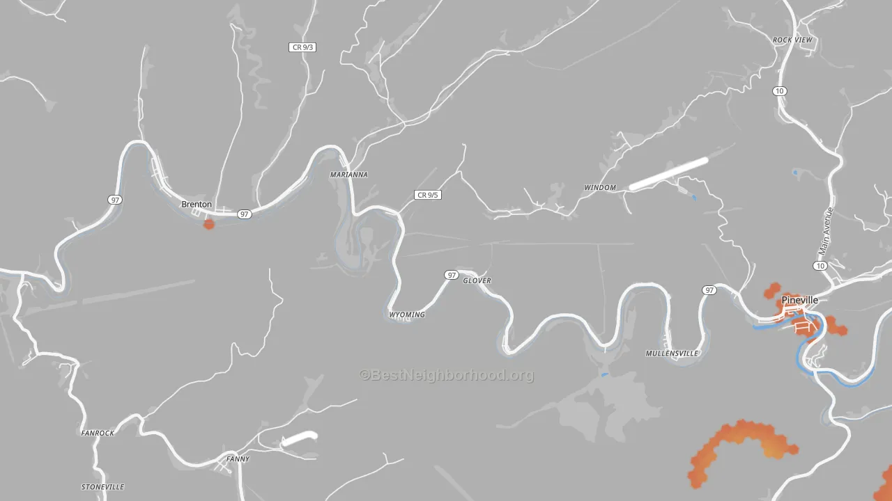 Bike Grade map of Wyoming, WV