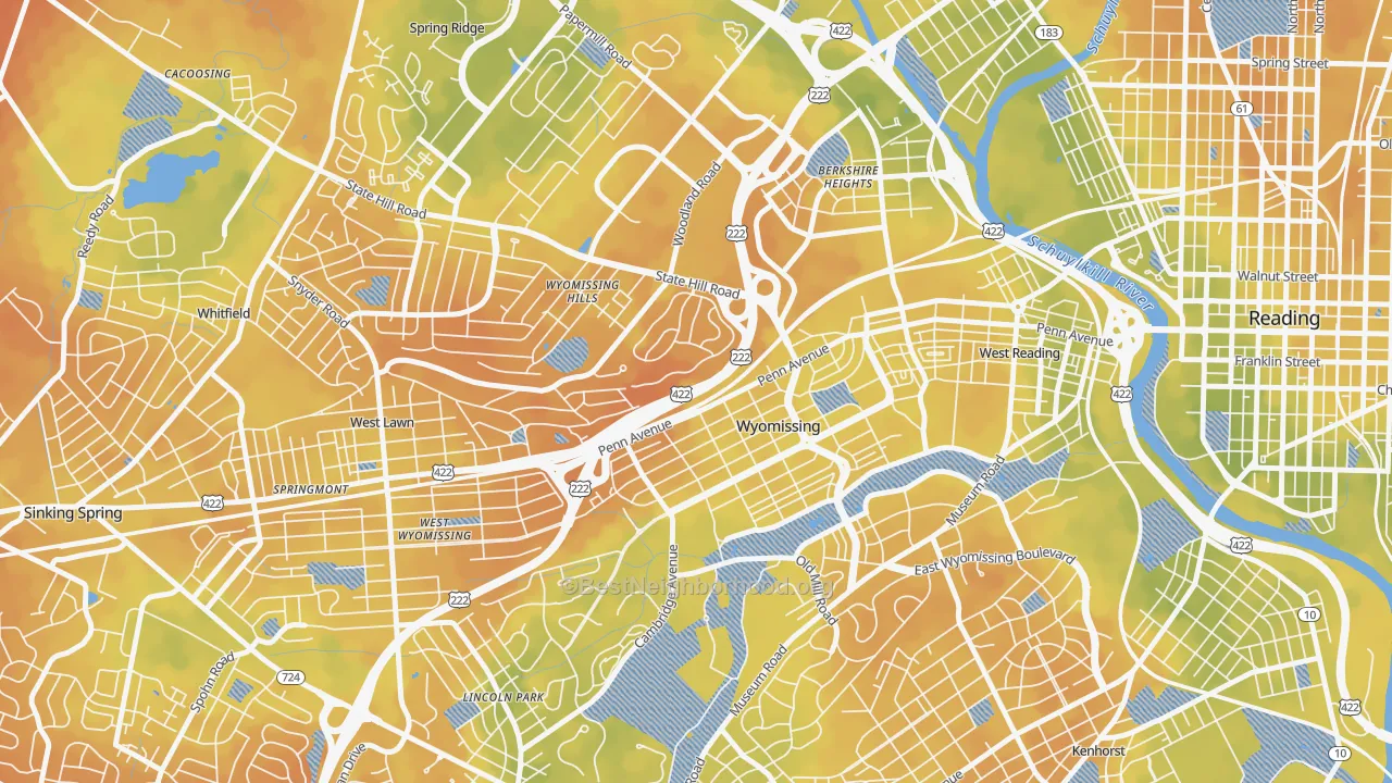 Bike Grade map of Wyomissing, PA