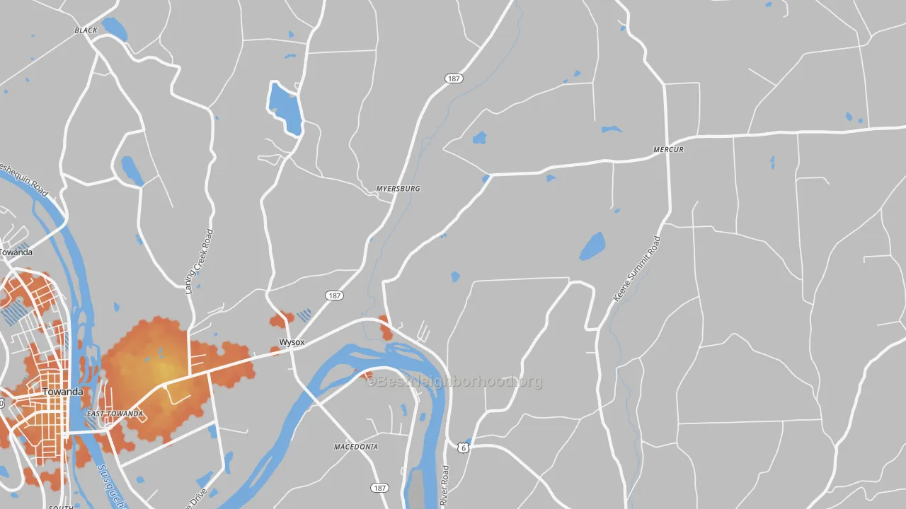 Bike Grade map of Wysox, PA