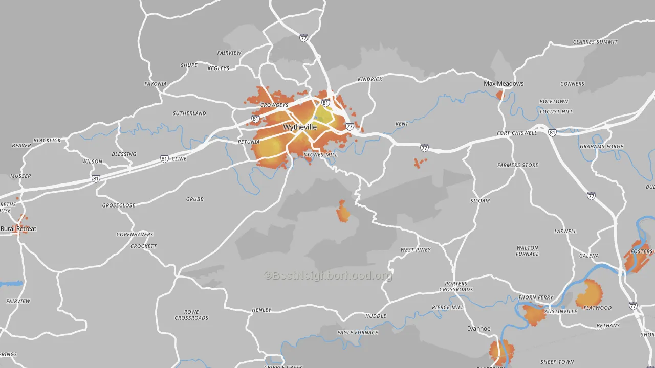 Bike Grade map of Wythe County, VA