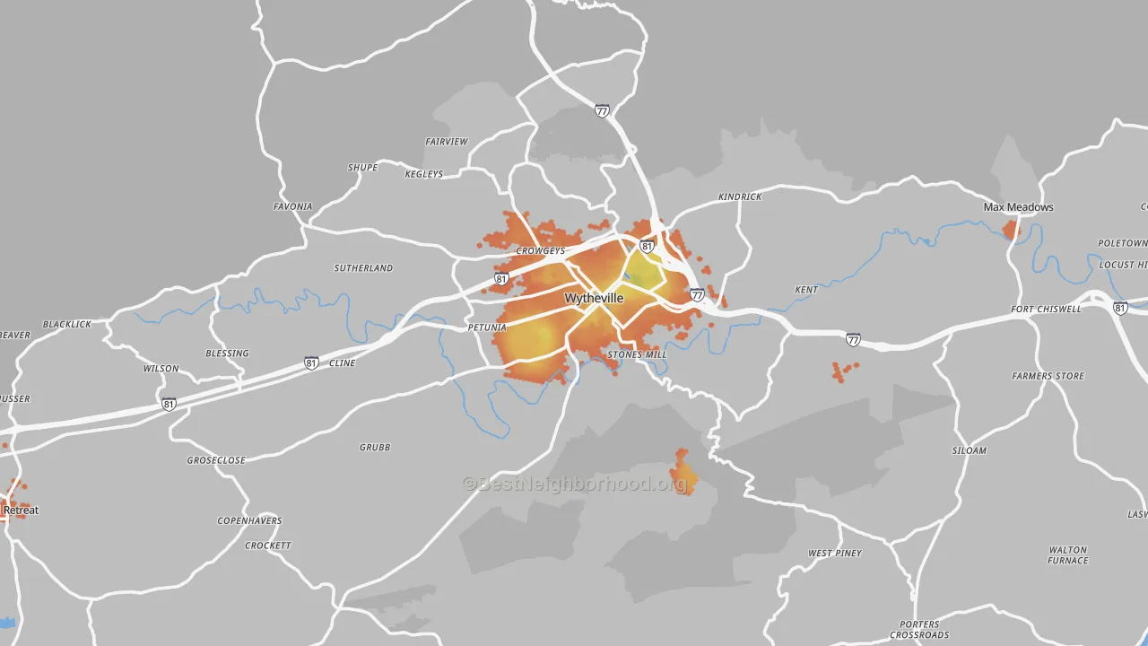 Bike Grade map of Wytheville, VA