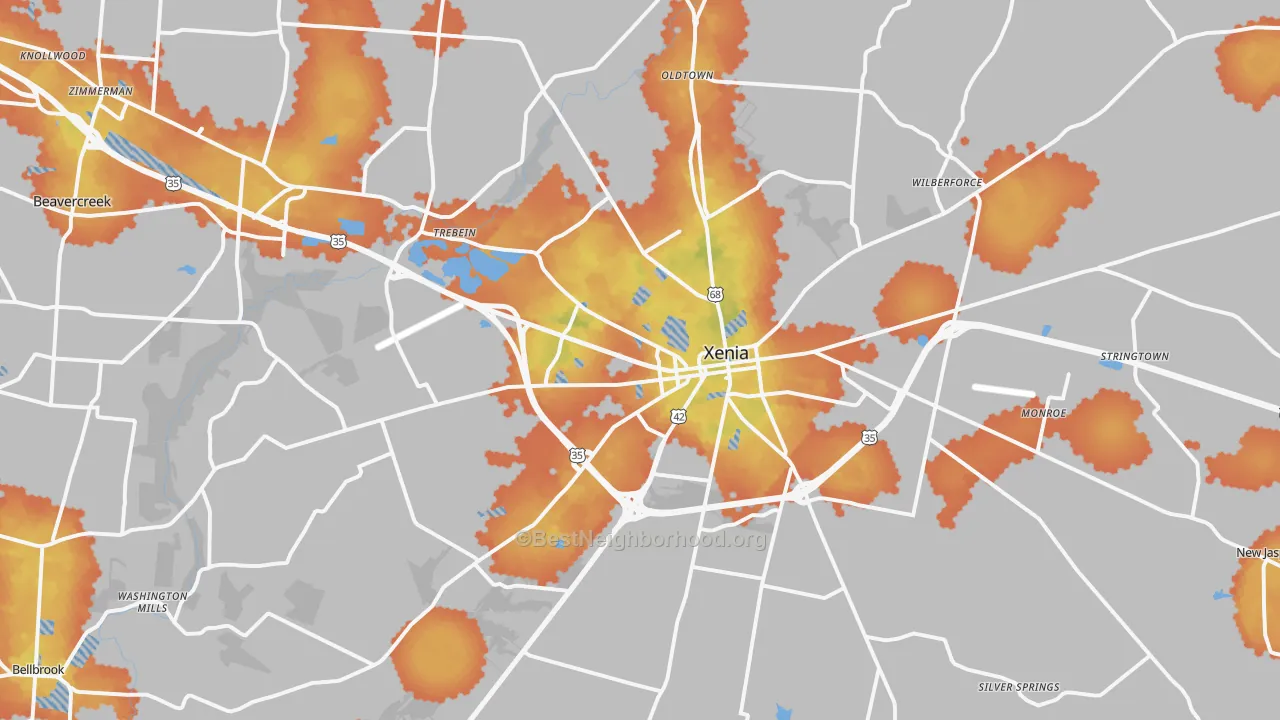 Bike Grade map of Xenia, OH