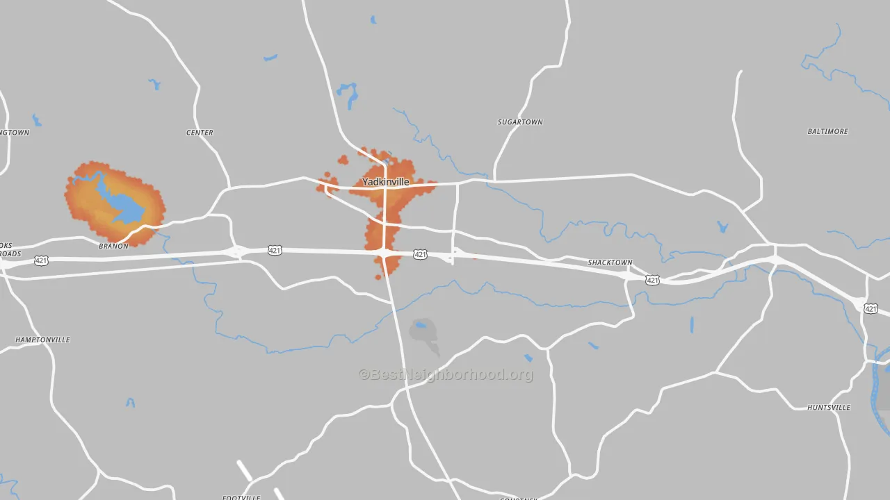 Bike Grade map of Yadkinville, NC