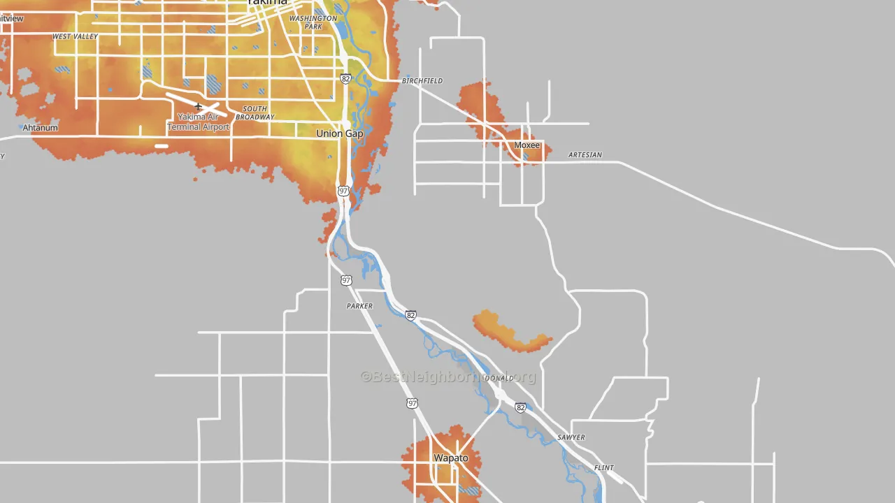 Bike Grade map of Yakima County, WA