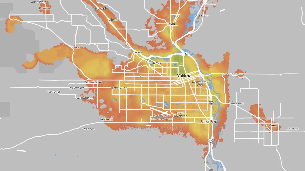 Bike Grade map of Yakima, WA
