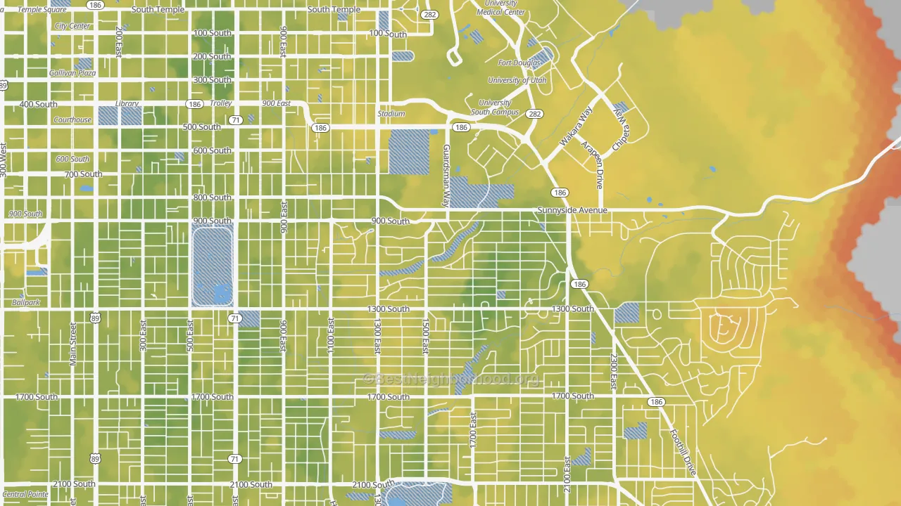 Bike Grade map of Yalecrest, Salt Lake City, UT