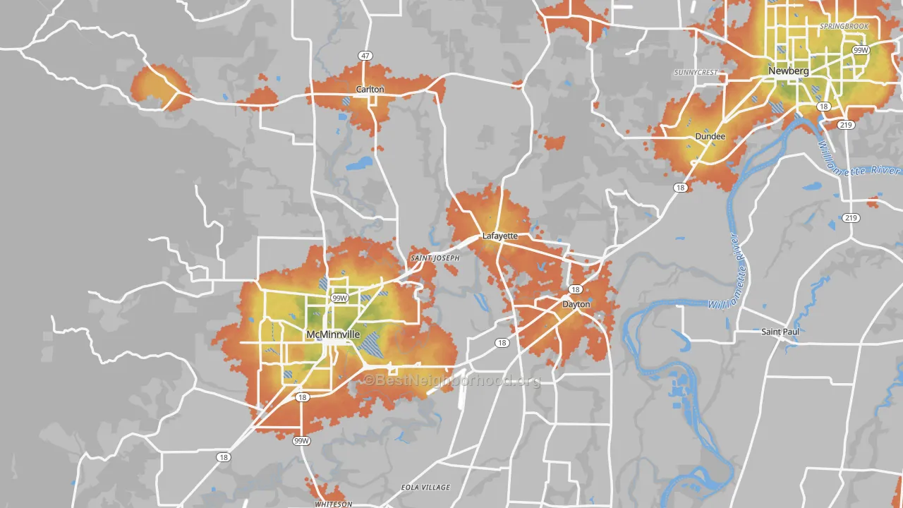 Bike Grade map of Yamhill County, OR