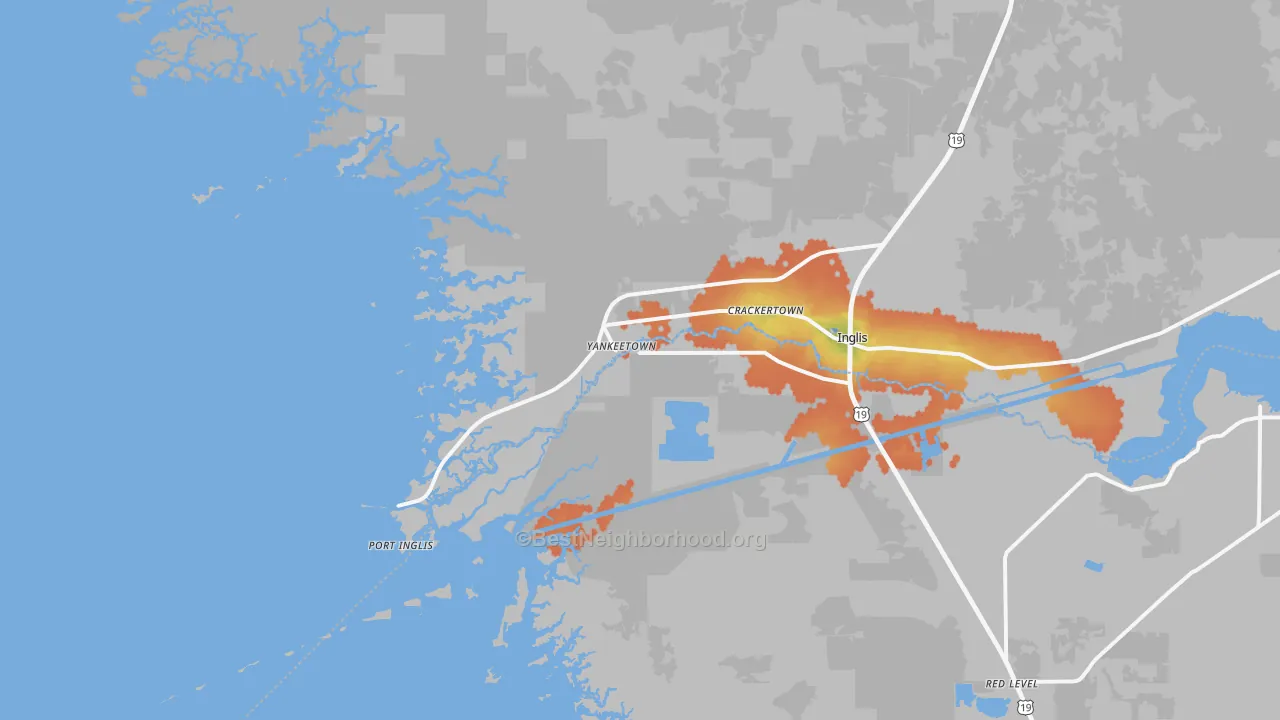 Bike Grade map of Yankeetown, FL