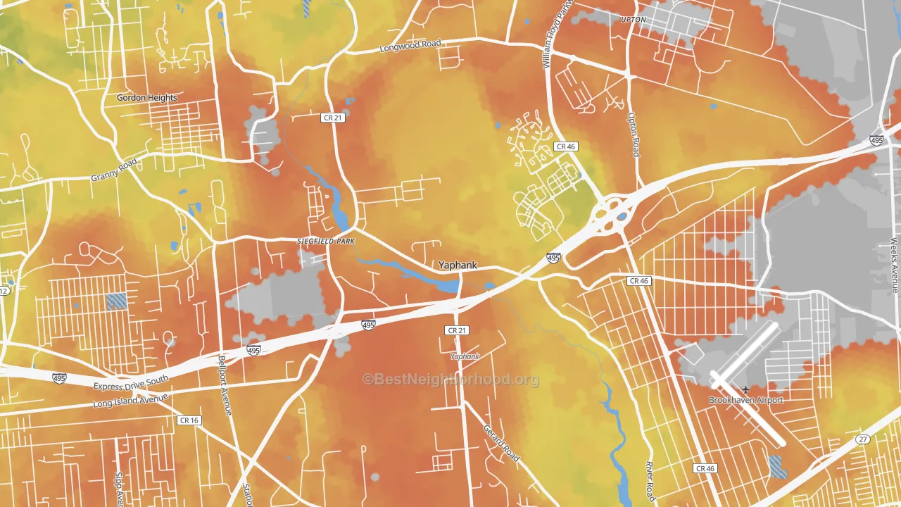 Bike Grade map of Yaphank, NY