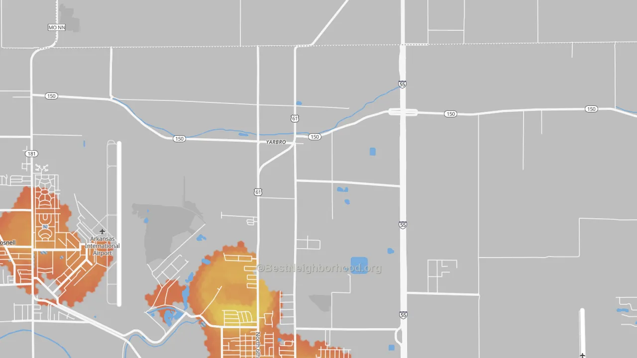 Bike Grade map of Yarbro, AR