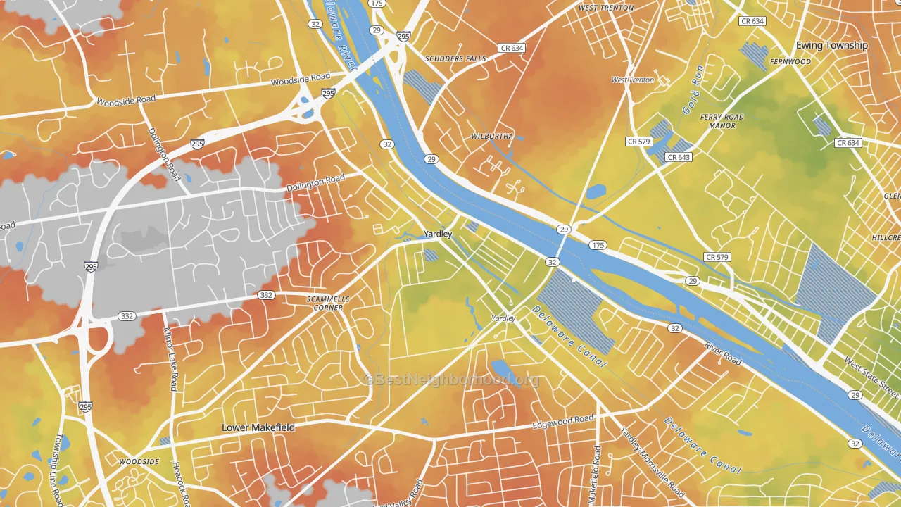 Bike Grade map of Yardley, PA
