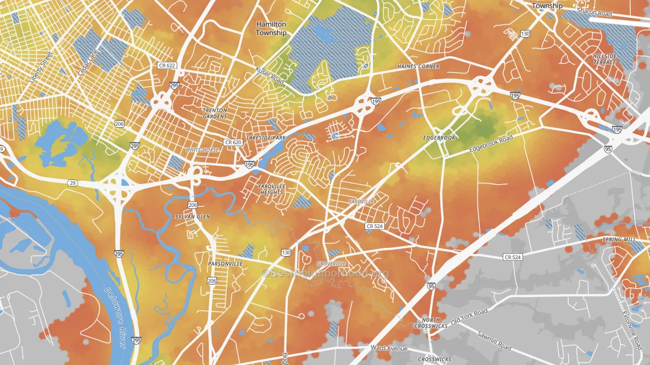 Bike Grade map of Yardville, NJ