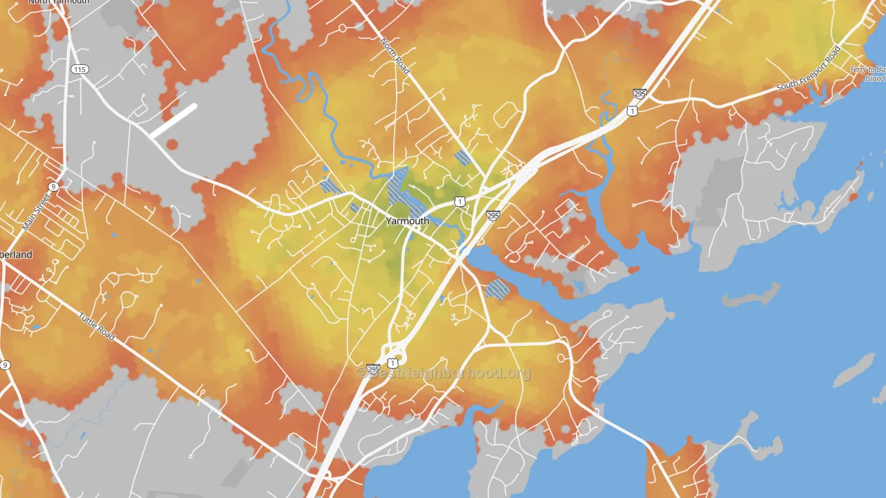 Bike Grade map of Yarmouth, ME