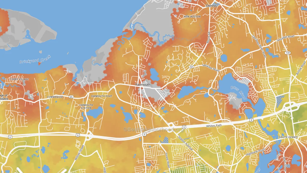 Bike Grade map of Yarmouth Port, MA
