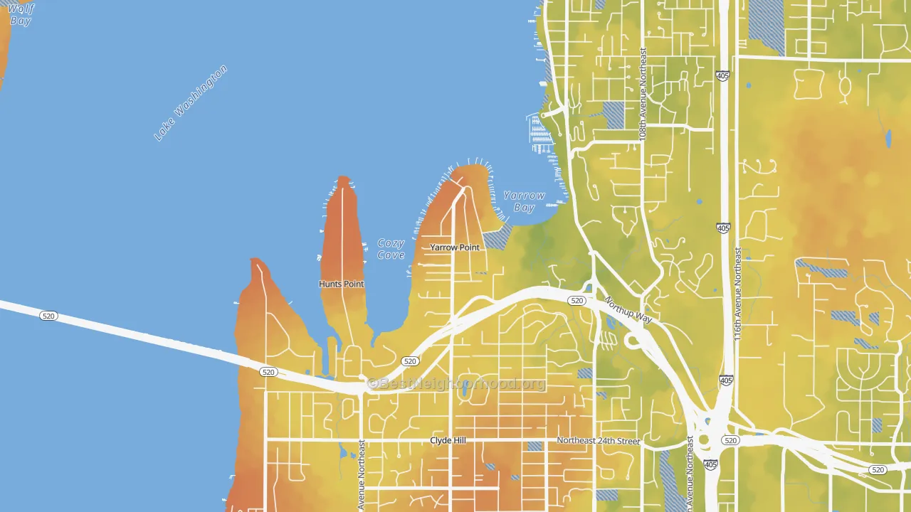 Bike Grade map of Yarrow Point, WA
