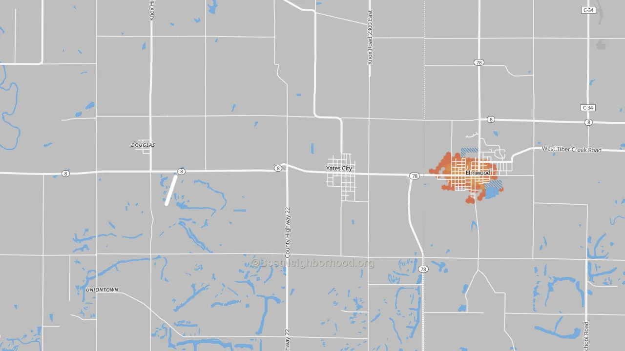 Bike Grade map of Yates City, IL