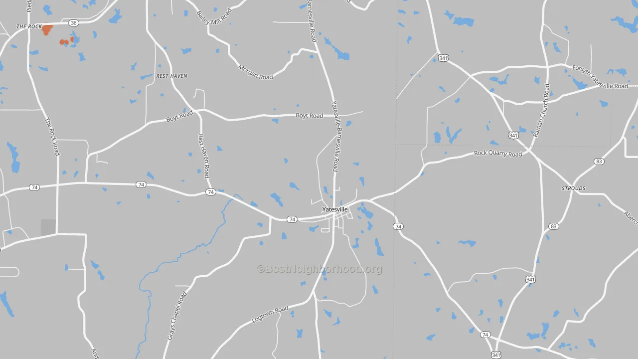Bike Grade map of Yatesville, GA